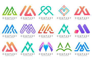 Set of letter M logo design vector. Collection of modern M letter design in colorful.