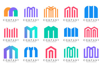 Set of letter M logo design vector. Collection of modern M letter design in colorful.
