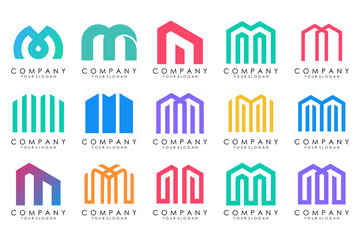 Set of letter M logo design vector. Collection of modern M letter design in colorful.