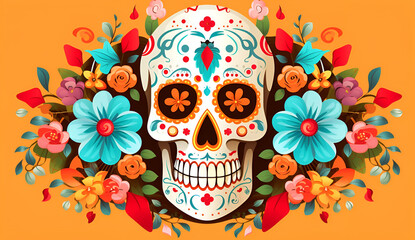 dai de los Muertos background day of the death art decoration PNG with white background 