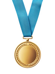 Golden medal with blue ribbon isolated on transparent background, Generative AI