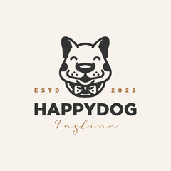 Happy cute dog vintage logo design template inspiration