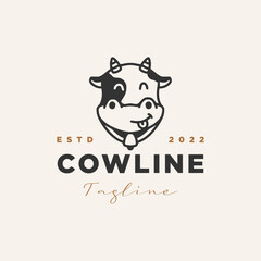 Happy cute cartoon cow vintage logo design template inspiration