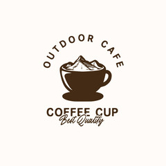 Mountain outdoor cafe coffee shop cup vintage logo template design inspiration