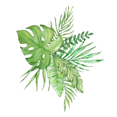 Rolgordijnen Monstera Watercolor bouquet of bright tropical leaves