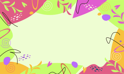 Colorful aesthetic hand drawn plant and flowers background with copy spaces