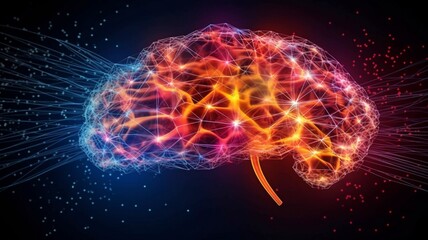 plexus lines and human brain activity. the frontal lobe's external cerebral connections. Conceptual drawing using copy space for communication, psychology, AI, and cognition.  GENERATE AI