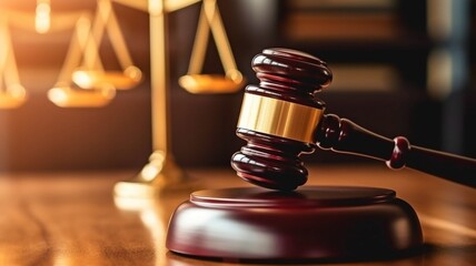 Law and authority lawyer notion, judgment gavel hammer in courtroom for crime judgement legislation and judicial decision, judge having justice of penalty guilt and criminal verdict lawful.  GENERATE 