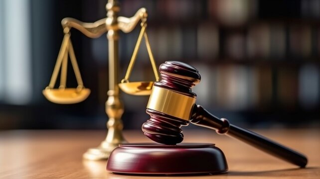 Law and authority lawyer notion, judgment gavel hammer in courtroom for crime judgement legislation and judicial decision, judge having justice of penalty guilt and criminal verdict lawful.  GENERATE 