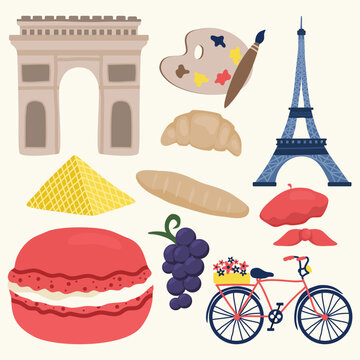 Set of France Iconic Object Cute Hand Drawn Illustration