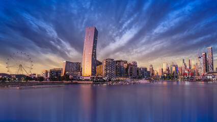 Docklands CBD Melbourne Blue Hour Beautiful Sky - obrazy, fototapety, plakaty