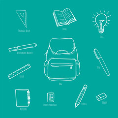 Background template with Line art of stationery for student design