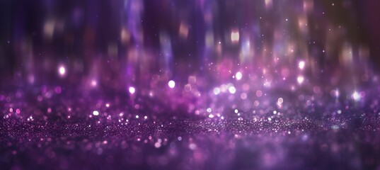 Abstract purple shiny glitter lights bokeh background. Generative AI technology.