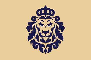 Vintage Design of Lion Head with Crown