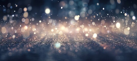 Christmas snow sparkle lights glitter bokeh background. Generative AI technology.