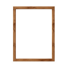 Modern brown natural wood frame isolated on transparent background. Thin portrait vertical rectangle wooden frame mock up for poster, photo, image, picture, wall art mockup. generative ai