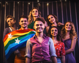 group of people celebrating pride together in Pride Month 