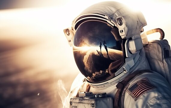 Astronaut on shiny background. Generative AI technology.	