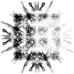 Rotation around the center of a dotted mandala. Illuminated right side. Space for copy text. Vector.