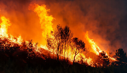 Fototapeta na wymiar wildfire silhouettes background forest fire
