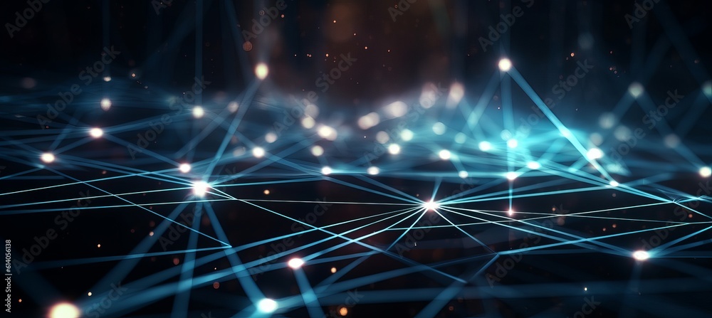 Poster Glow lights network connect data geometric structure technology background. Generative AI technology.	
