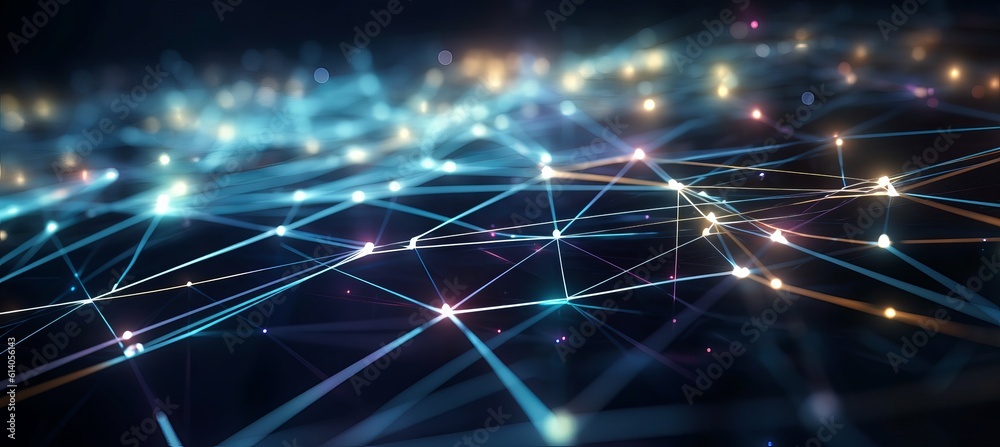 Aufkleber Glow network digital data geometric structure technology background. Generative AI technology.	
