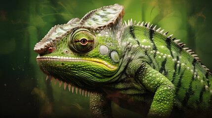 Fototapeta premium Close-Up of Vibrant Green Chameleon: Striking Stock Photo