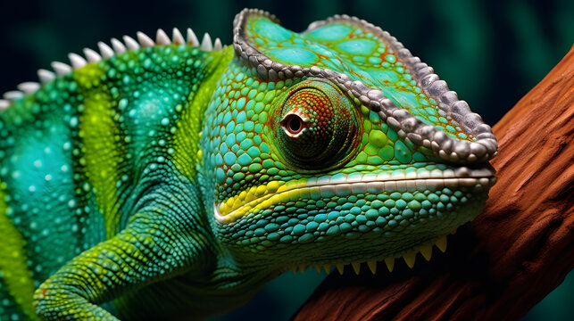 Close-Up of Vibrant Green Chameleon: Striking Stock Photo