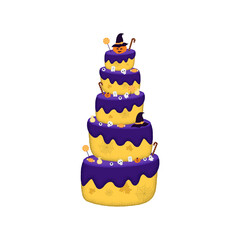 Cute Halloween cake. Trick or treat. Vintage clipart in retro engraving style. Vector illustration isolated on white background.