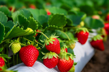 strawberries in the garden. Generative AI	