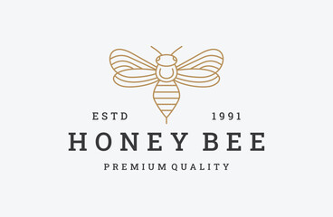 Honey bee logo vector icon illustration hipster vintage retro .