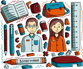 Doodle illustration designs with the theme of the teacher profession can be used for merchandise such as t-shirts, clothes, mugs, etc.