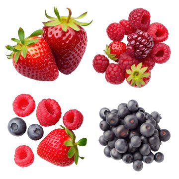 collection of berries isolated on transparent background cutout