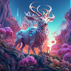 A deer scene with fish and coral, Generative AI