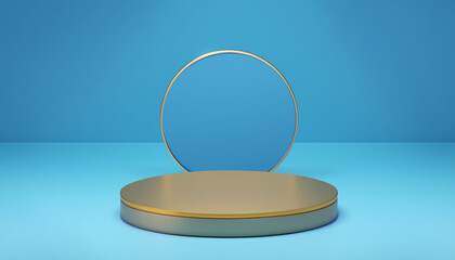 round golden blank podium with dark background 3D rendering technical concept