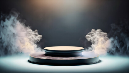 Round podium for product backdrop cinematic smoke background