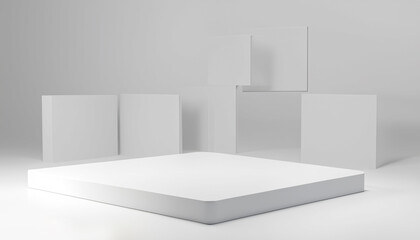 Abstract white room wall composition for product presentation 3d render