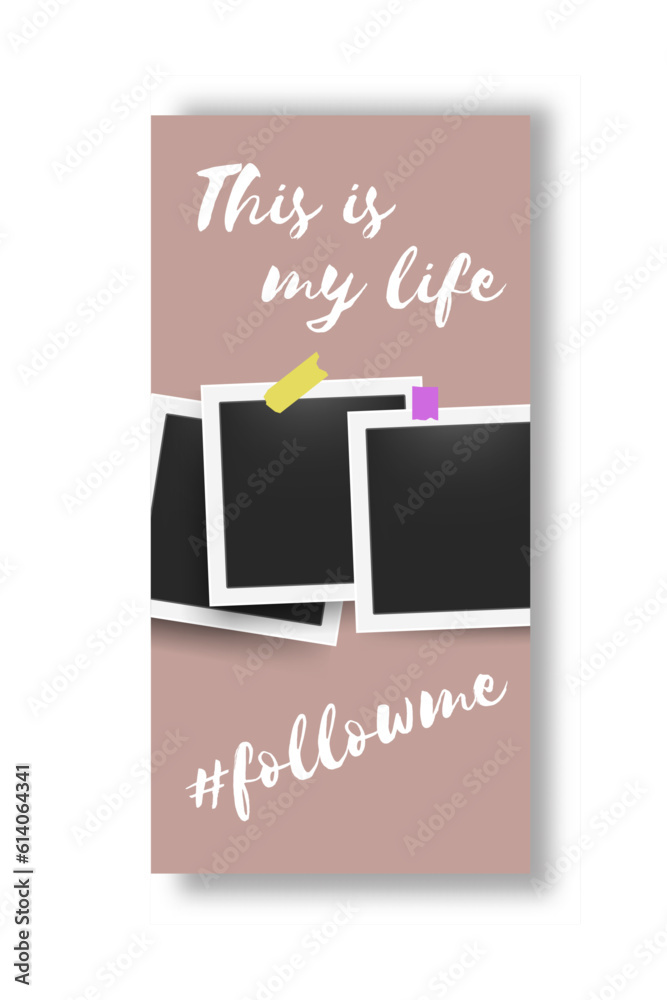 Poster social media editable story frames. trendy banner with blank photos. photographs attached to adhesiv