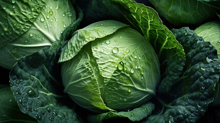 Fototapeta premium Wet cabbage with drops of water