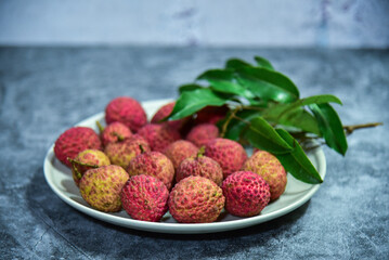 Nuomici, one of the most popular litchi cultivars. Summer Seasonal tropical Fruits.