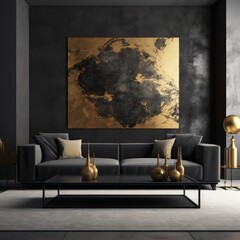 Luxury Sofa on black wall with golden touchup