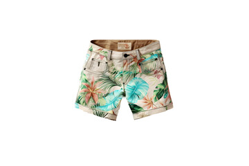 Hawaiian style men's denim shorts on an isolated background. Generative AI.