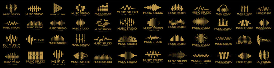 Fototapeta na wymiar Sound wave icons set. Music waves symbols. Audio logos template. Voice equalizer emblems idea.