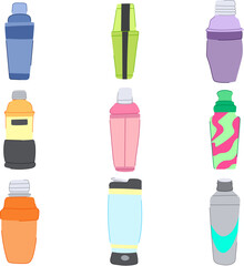 cocktail shaker set cartoon. bar drink, alcohol beverage, party mixer, mix metal cocktail shaker sign. isolated symbol vector illustration