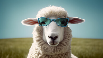 Fototapeta premium Funny sheep wearing sunglasses.
