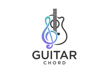 Guitar logo Design Vector Stock Illustration . Guitar Shop Logo . Rock music festival logo