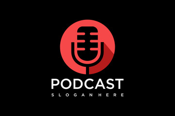 Podcast with microphone logo inspiration. vector illustration.