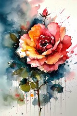 Colorful abstract flower rosa art. Postcard mockup. Generative AI.