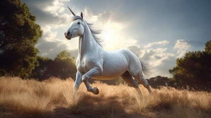 Obraz na płótnie Canvas Unicorn running in the field