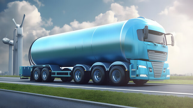 Hydrogen gas transportation concept with truck gas tank trailer.